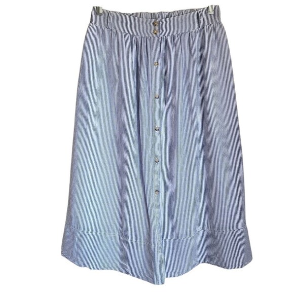 abercrombie & fitch full midi skirt striped cotton linen blend blue white size S - Picture 1 of 5
